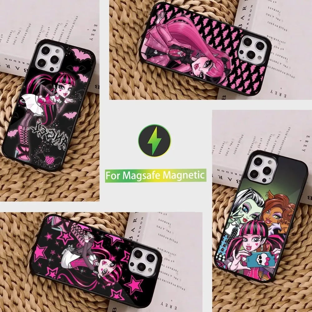 Cartoon M-Monster H-High Phone Case For iPhone 16 15 14 13 12 11 Pro Max Plus Mini Magsafe Magnetic Wireless Charging