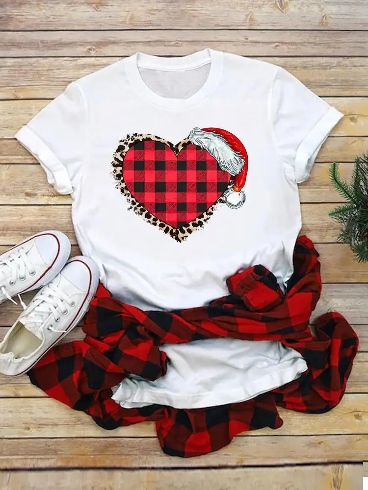 

New Year Women Fashion Female Merry Christmas Casual T-shirts Dog Cartoon Sweet 90s Clothing T Print Short Sleeve Graphic Tee