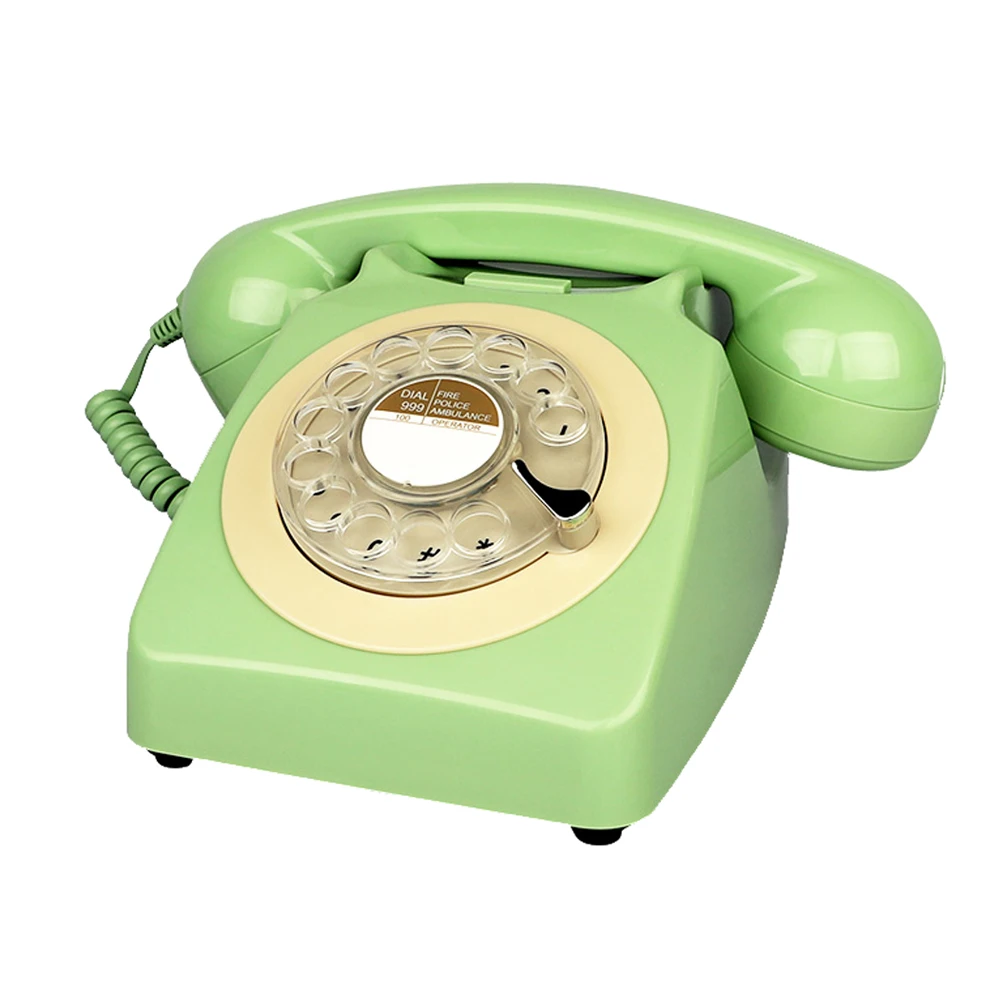 

Corded Telephone Green Retro Landline Phones Antique Rotary Dial Desktop Telephone Pretty Classic Telephones for Home Decor