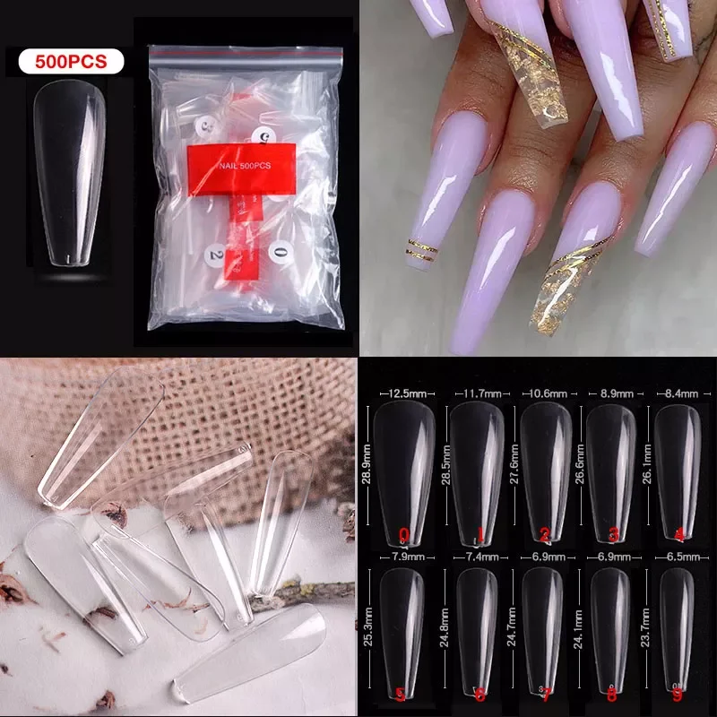 

Long Ballerina Nails Clear Natural Coffin False Nails Art Tips Ultra Flexible Fake Nails Full Cover Designs Manicure