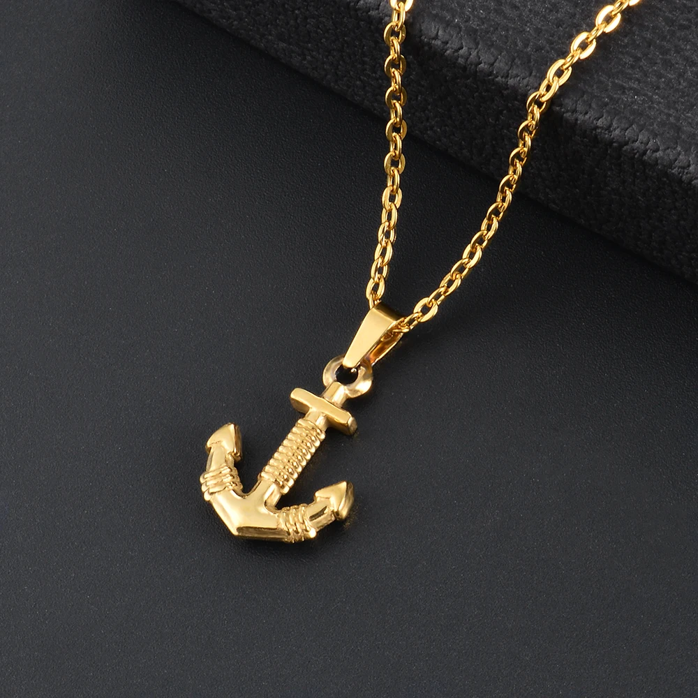 

Ожерелье золотого цвета унисекс, металлическая цепочка, подвеска в виде лодки, якоря, крутой классический ошейник для женщин и мужчин, ювели...