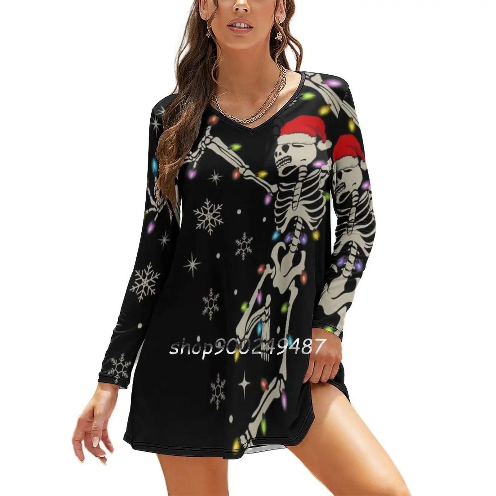 Рождественские огни с танцующим скелетом Рождество скелета платье квадратным