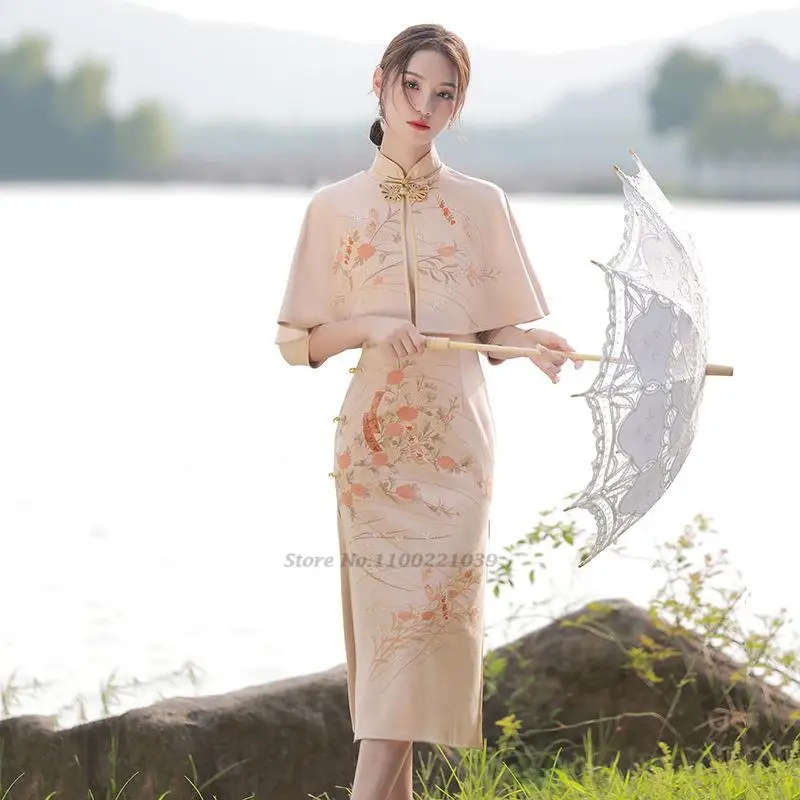 

2022 ao dai шифоновое длинное aodai женское вьетнамское платье Чонсам с цветочным принтом винтажное платье с воротником-стойкой элегантное традиц...