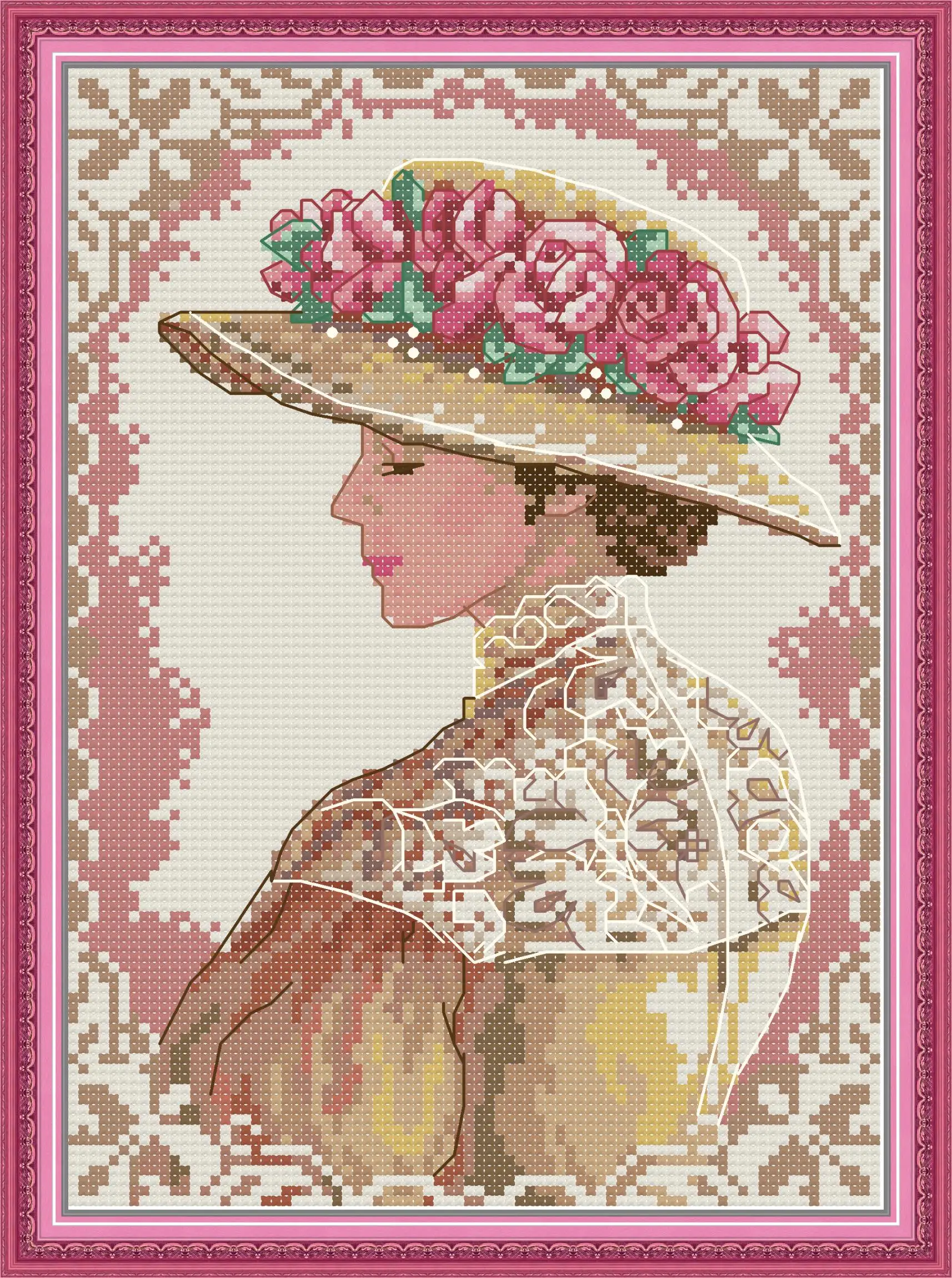 

Elegant Lady Embroidery Stamped Cross Stitch Patterns Kits Printed Canvas 11CT 14CT Needlework Cross-Stitch
