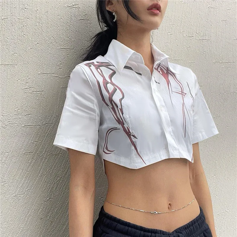 

YOZOU 2022 Y2k Summer White Chic Design Top Women Tops Short Sleeve Crop Shirts Tee Tshirt Blouse Fashion Ladies Rave Outfits