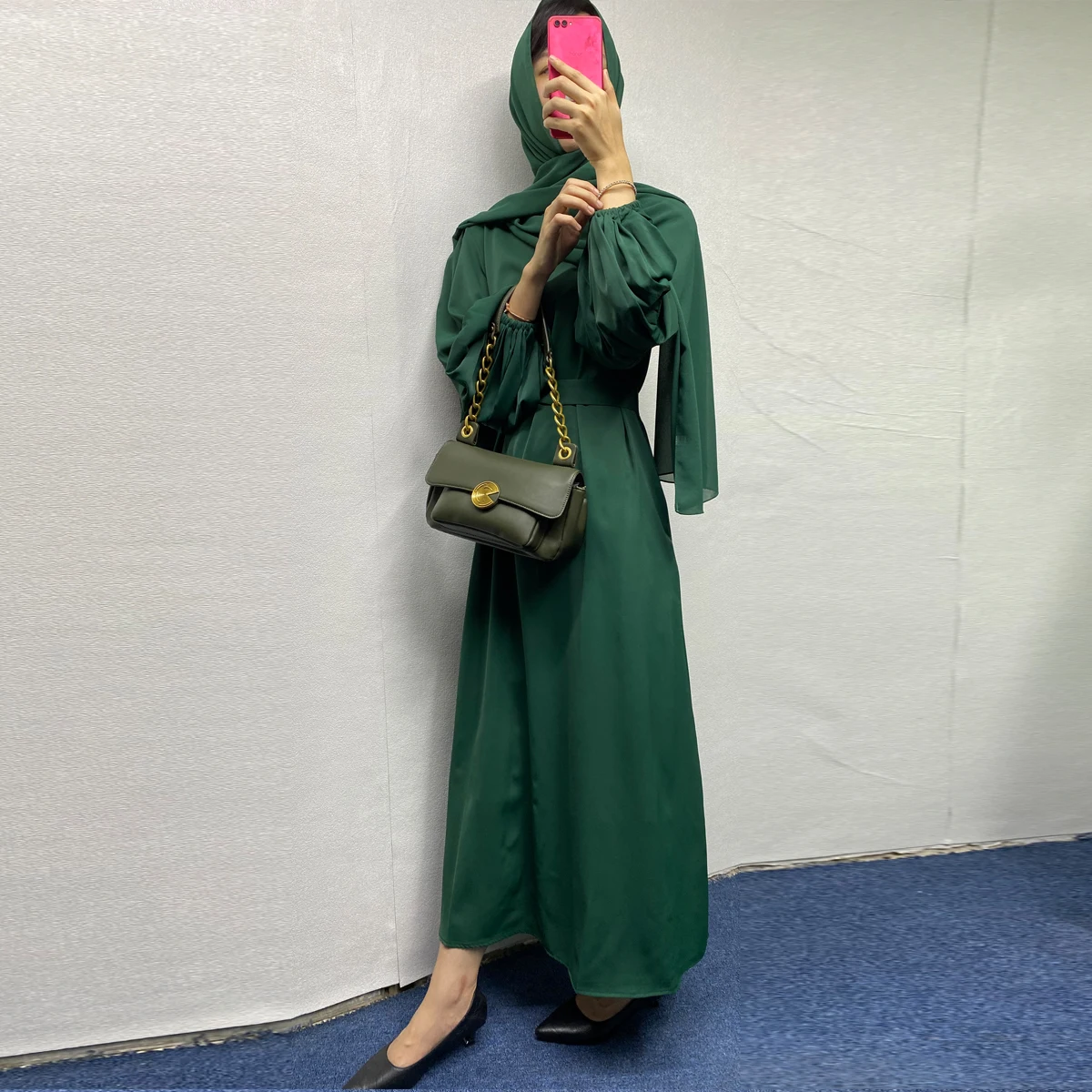 Muslim Dress 3 Piece Set Muslim Abaya Women Dress with Pockets Puff Sleeve 2023 Islamic African Dubai Kaftan Long Dress