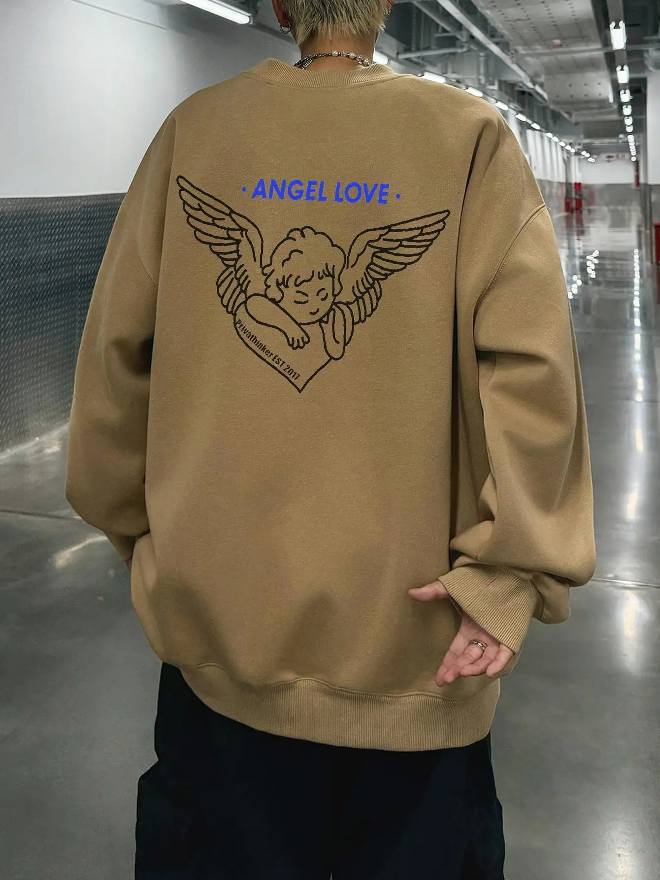 Мужские свитшоты с принтом Angel Love Y2k свободные мужские пуловеры открытыми плечами