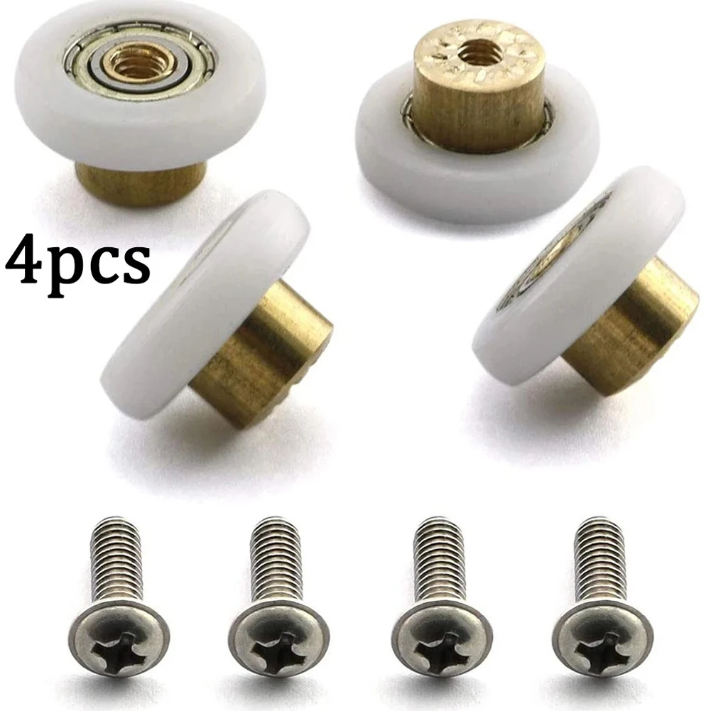 

4pcs Shower Room Pulley Bathroom Sliding Glass Door Wheels Nylon Copper Roller Hanging Round Bearing Hardware Bathroom Acces