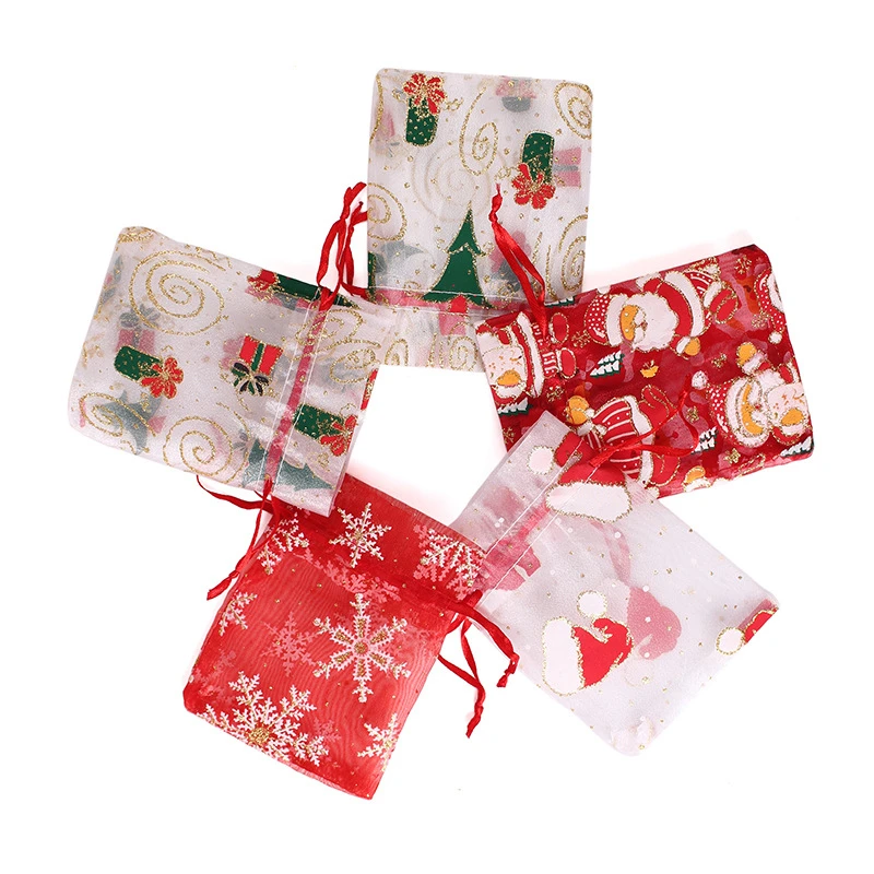 

50Pcs 10x15/13x18cm Cartoon Pattern Organza Bags 50Pcs/Lot For Christmas Tree Decoration Multiple Styles To Choose From