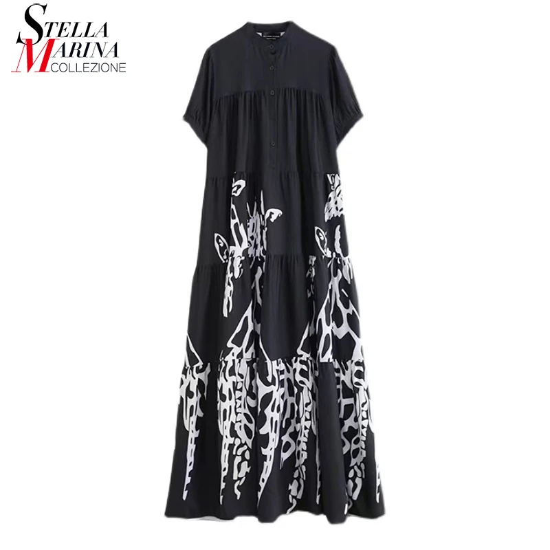 

Korean Style Woman Summer New Casual Short-Sleeve Plus Size Printed Cute Wear Long Dress Loose Fit Large Big Robe Style MJQ2053