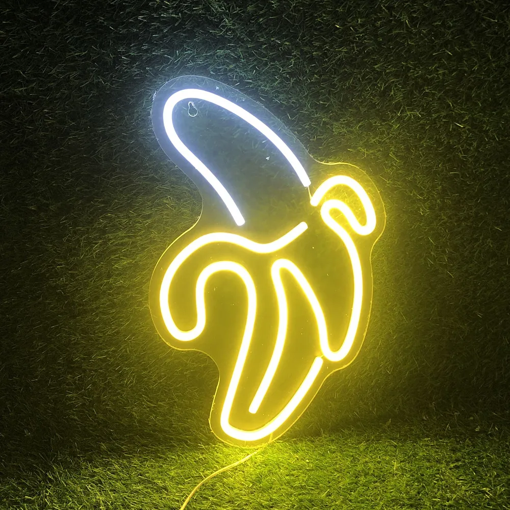Led Neon Light Sign Banana Shape Wall Hanging Neon Sign USB Powered for Bedroom Home Restaurant Party Decoration Neon Night Lamp