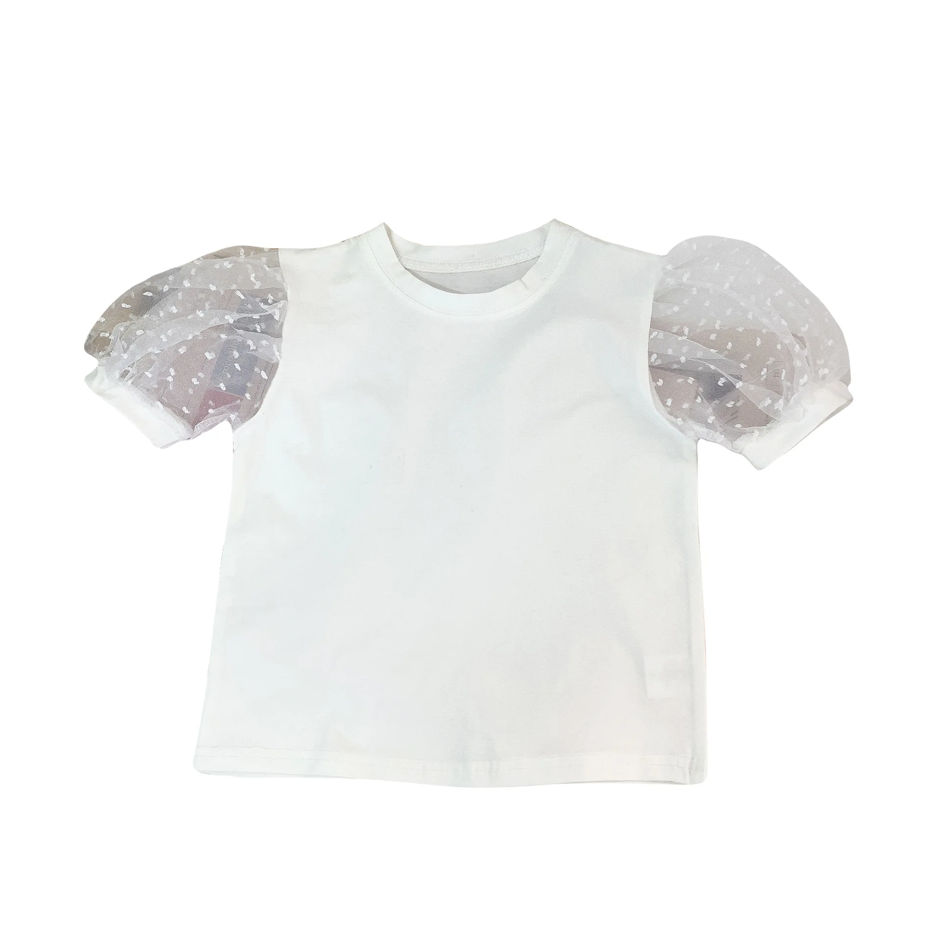 2022 Summer New Girls' Polka Dot T-shirt Children's Bell-sleeved Tops Bottoming Shirts Seersucker Short Sleeves enlarge