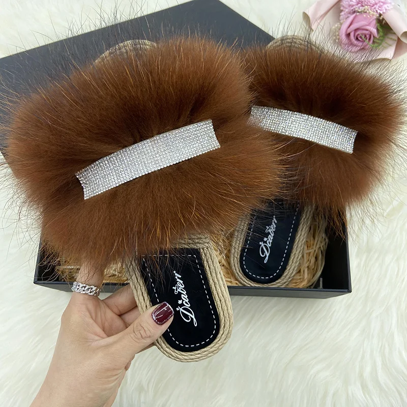 Шлепанцы Женские Летние Пушистые Тапочки Домашин Сланцы 2022 Меховые Кристалл