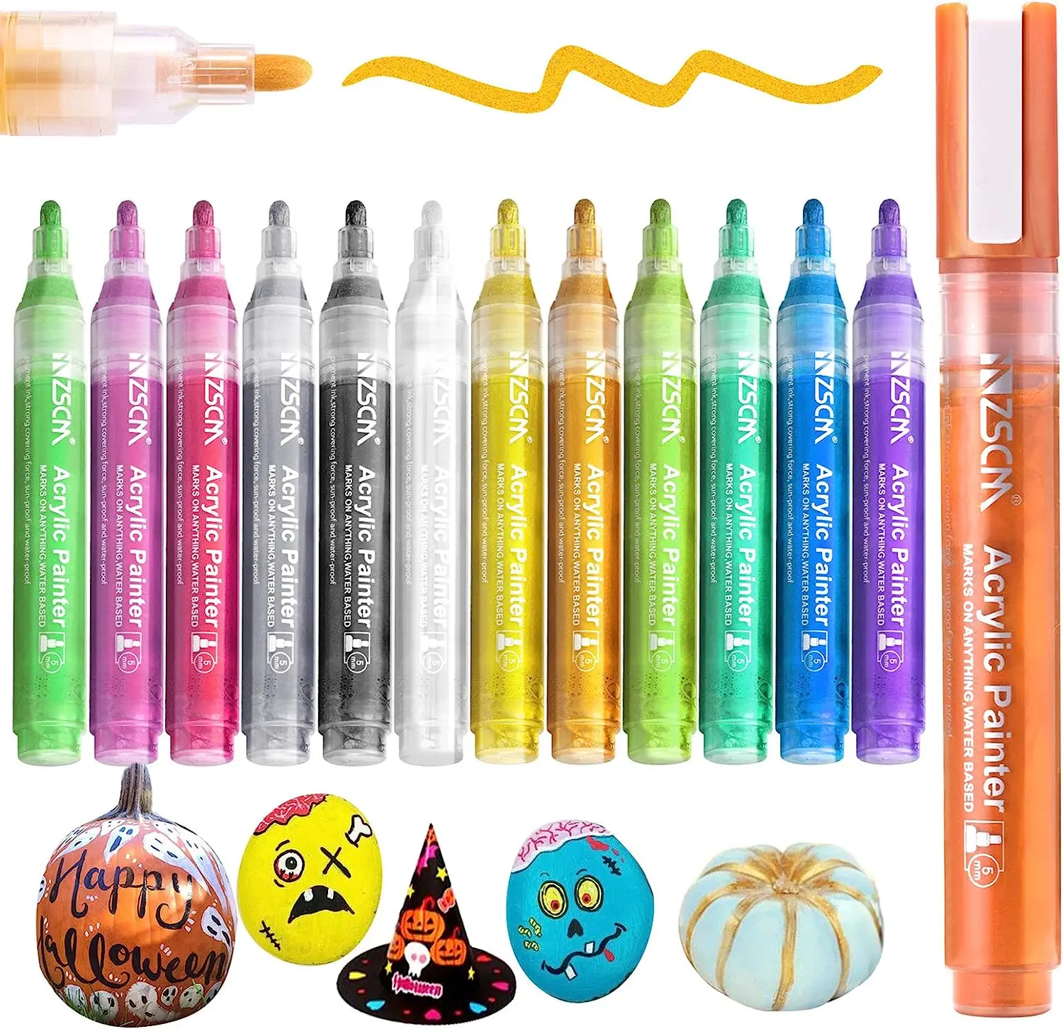 , 12 Colors Paint Markers For Halloween Pumpkin Painting, Metallic Art Marker, For Kids Adults Card