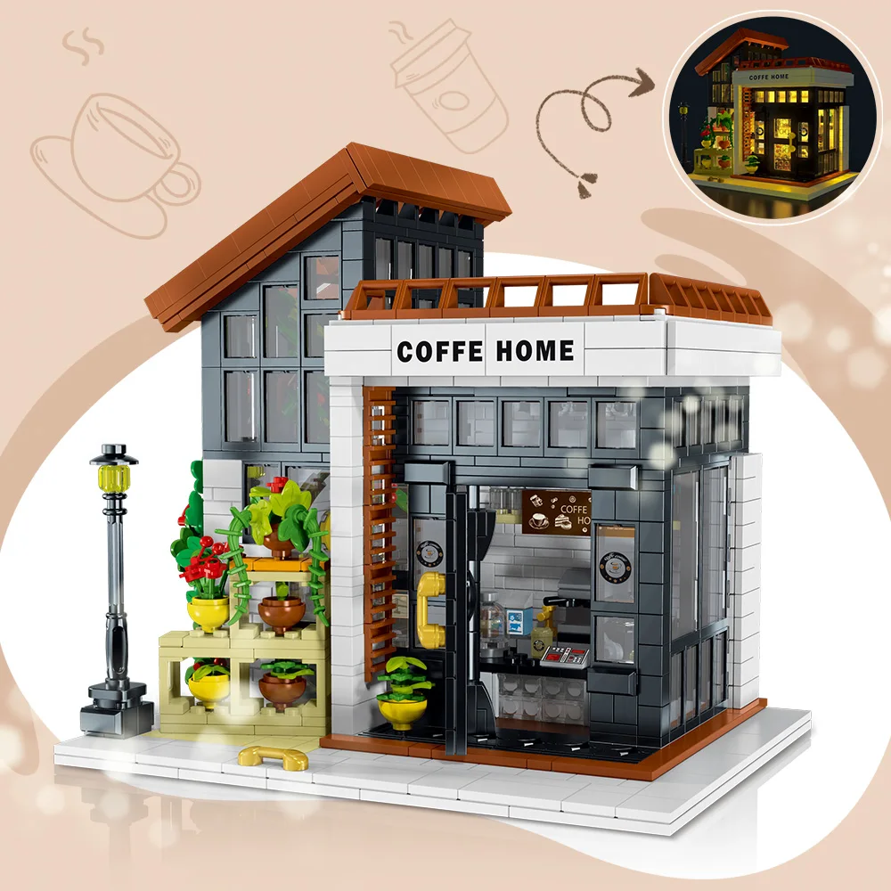 Набор строительных блоков STEM City Street для кофейни дома с фонарями модульные