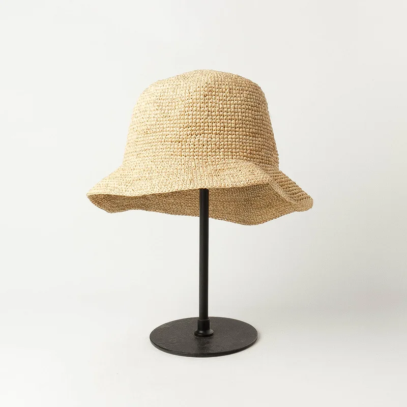 

2022 Spring Summer New Handmade Crochet Raffia Bucket Hat Fishing Fisherman Hat Ladies Foldable Sun Hat