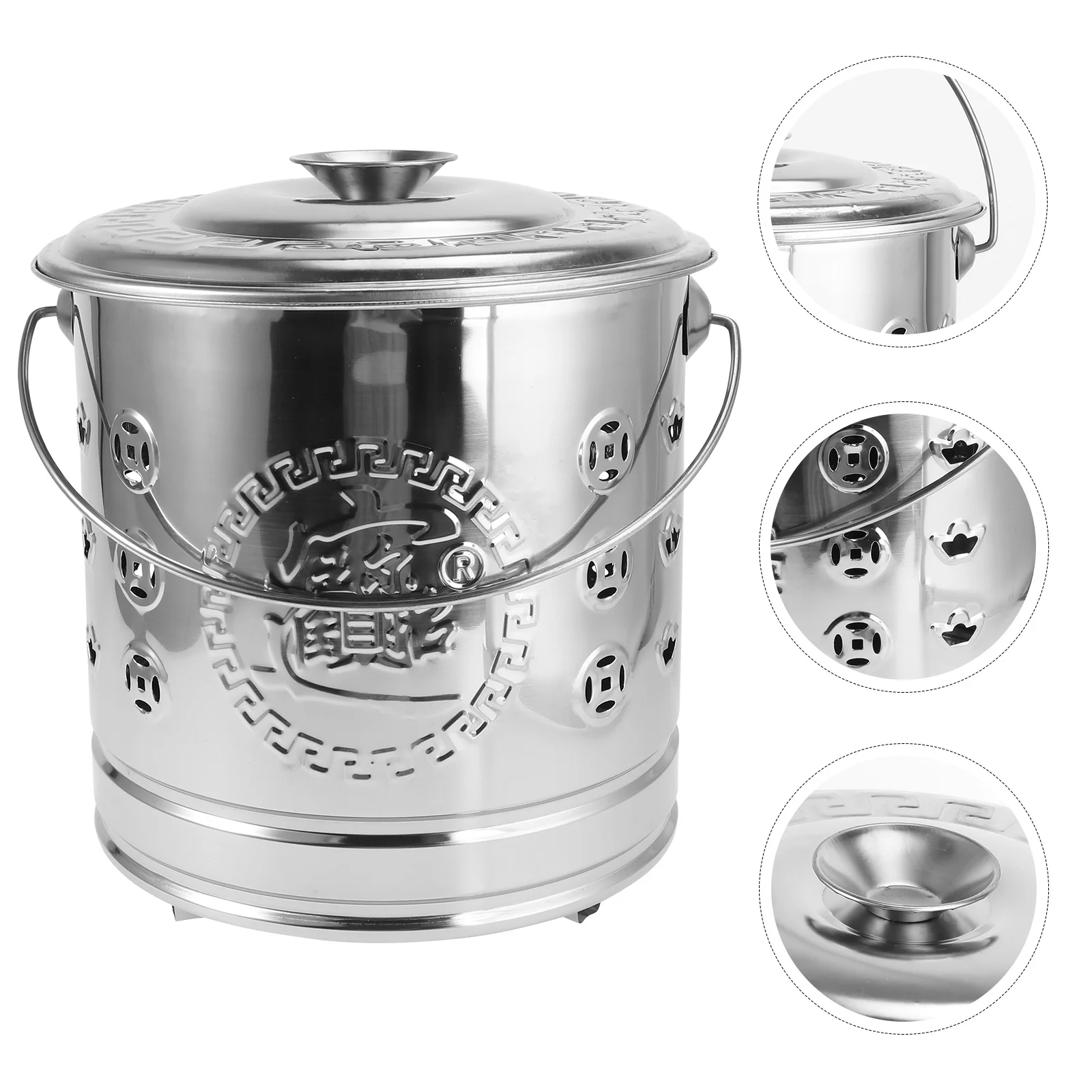 

Outdoor Trashcan Stainless Steel Incinerator Paper Barrel Leaves Worship Travel