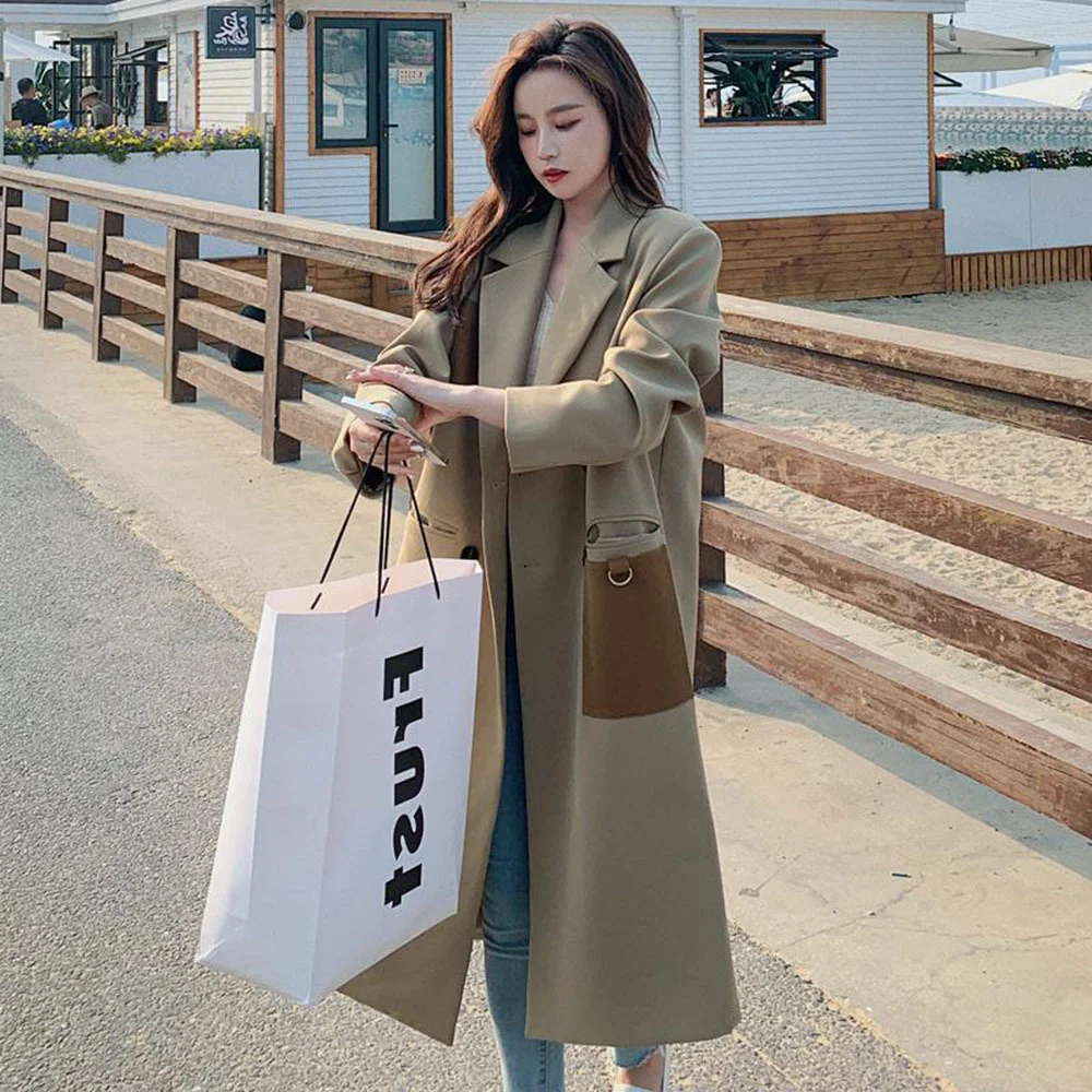 Trench Office Coat Blazer for Women Design 2023 Korean Loose Long Straight Windbreaker Spring Autumn Female Jacket