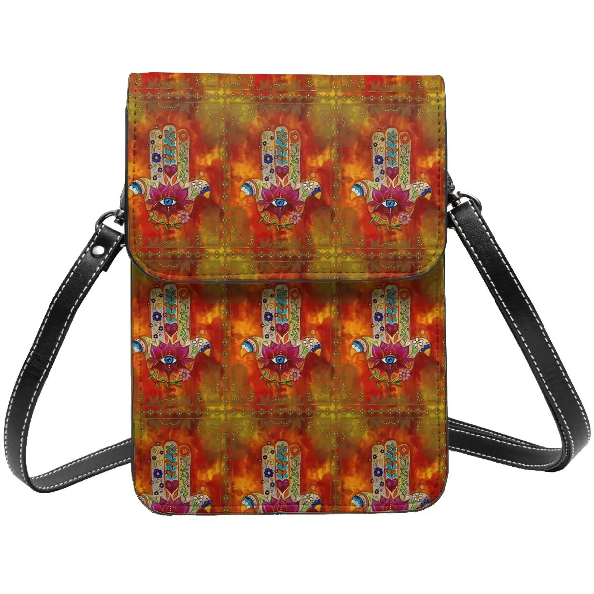 

Orange Hamsa Hand Shoulder Bag Vintage Print Woman Bulk Mobile Phone Bag Funny Leather Streetwear Bags
