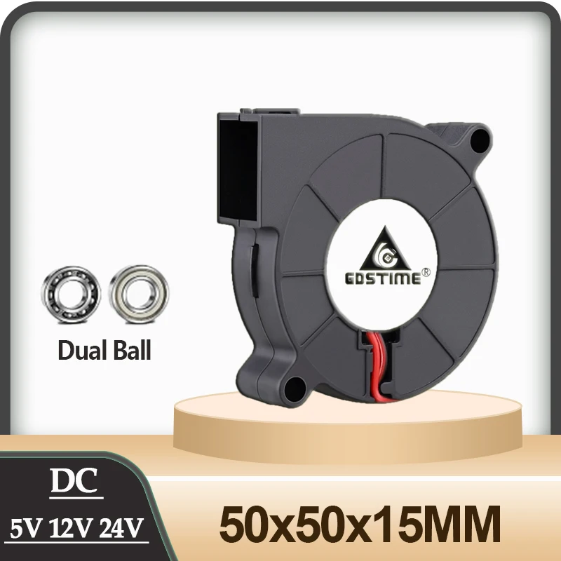 2 шт., воздуходувка Gdstime, 5 см, 24 В, 12 В, 5 в постоянного тока, двухшариковый вентилятор 5015, охладитель 50x15 мм, 2-контактный и USB, центробежный Турбовентилятор охлаждения постоянного тока