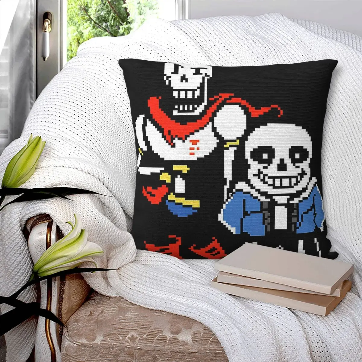 Фото Квадратная наволочка Sans And Papyrus Undertale из полиэстера, льна и бархата с узором, на молнии, декоративная наволочка для дивана, чехол для подушки №3