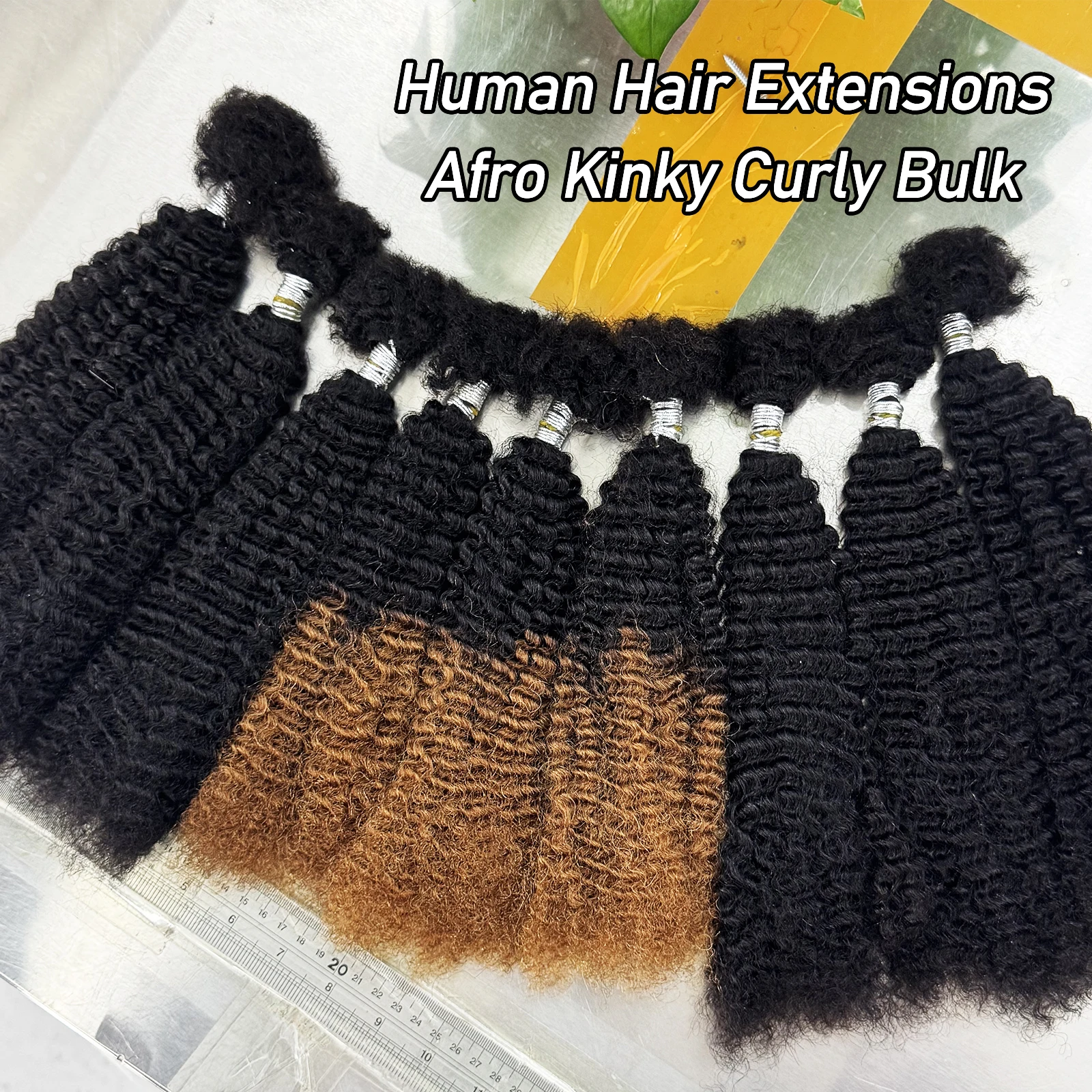 Фото Натуральные человеческие волосы Afro Kinkys для плетения косичек, наращивания локонов, крючкового плетения, афро-кудрявые волосы для дредов. №1