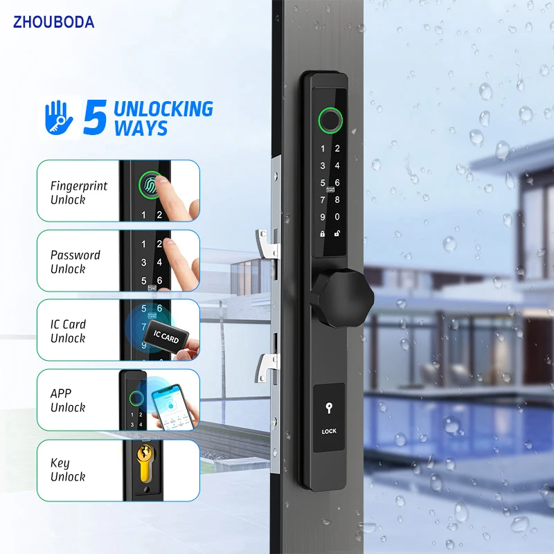 

Waterproof Biometric Fingerprint Locks TTLOCK Bluetooth APP RFID Card Password Key Outdoor Sliding Electronic Smart Door Lock