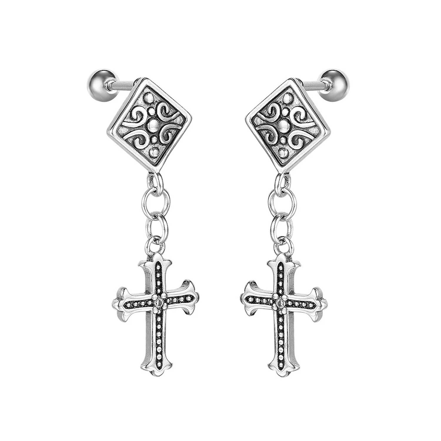 

Retro Men's Titanium Steel Cross Earrings European and American Trend Personality Earring
