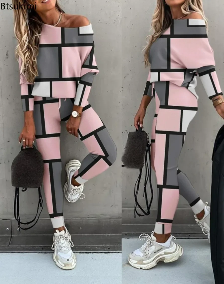 Новинка 2024 года женские повседневные комплекты брюк в клетку с принтом из 2