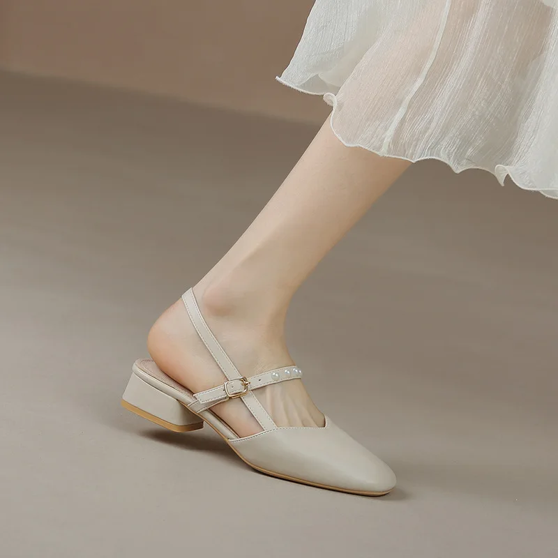 Босоножки Мэри Джейн на низком каблуке женские бежевые удобные туфли с открытым