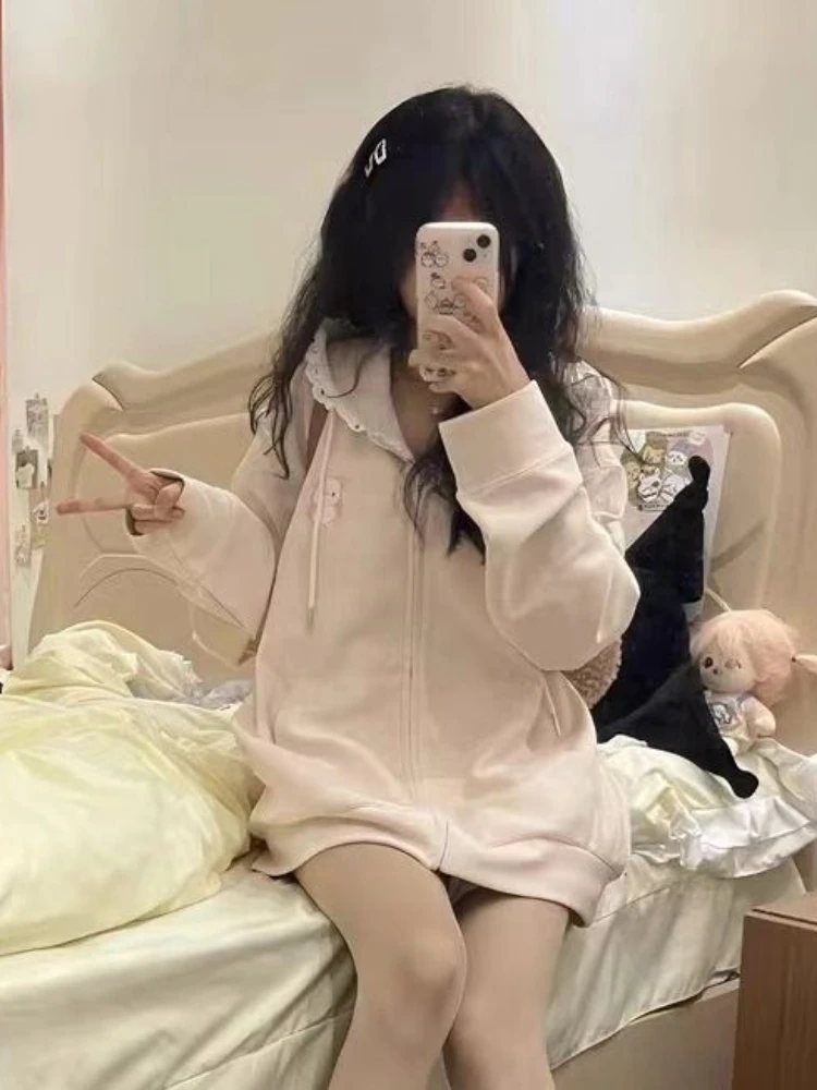 QWEEK японский Harajuku Kawaii толстовки на молнии Sweet Gitls мягкая школьная толстовка с