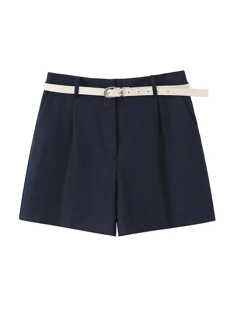 GJXSDNX Shorts All-match 5 Solid Color Sashes Casual Shorts Women A-line High Waist Slim Short Femme Chic XS-L Ladies Bottom