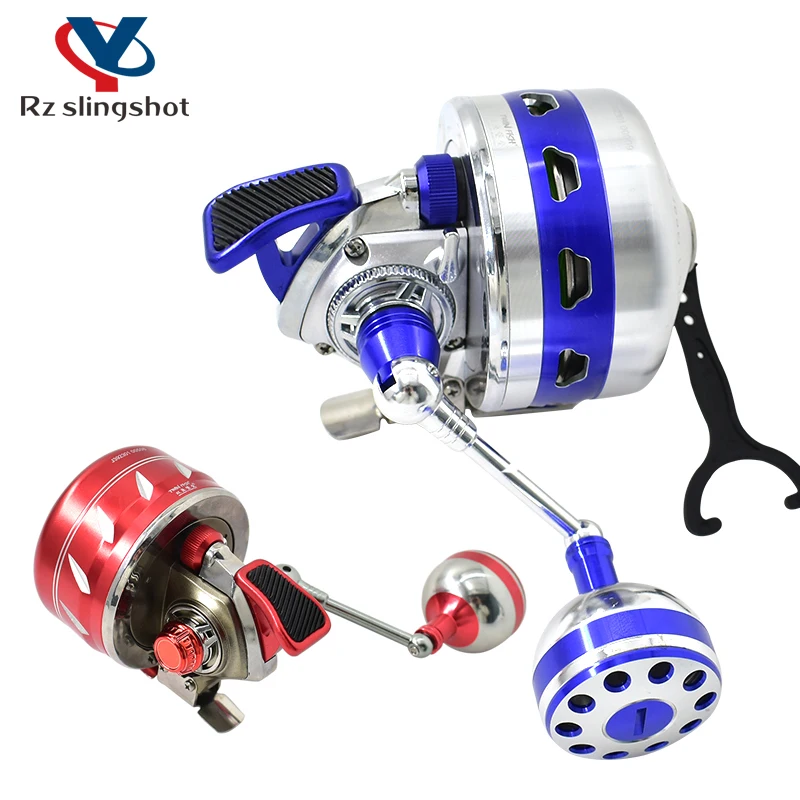 Enlarge New Slingshot Compound Bow Fishing Aluminum Alloy Fishing Reel J39 Two-color High-end Reel 3.8:1 Gear Ratio Wear-resistant