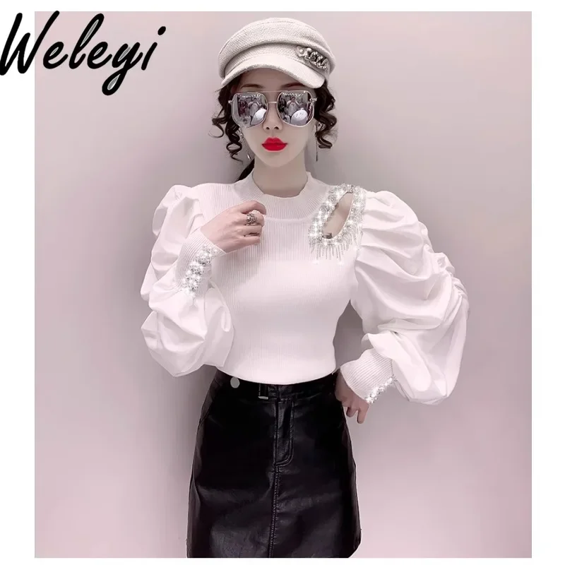 Женские топы Kawaii и блузки новые осенние рукава-фонарики Poleras тяжелые