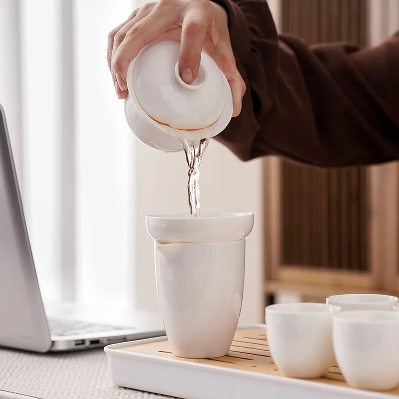 Дорожный чайный набор из белого фарфора с овечьим полным нефритом полный бытовых