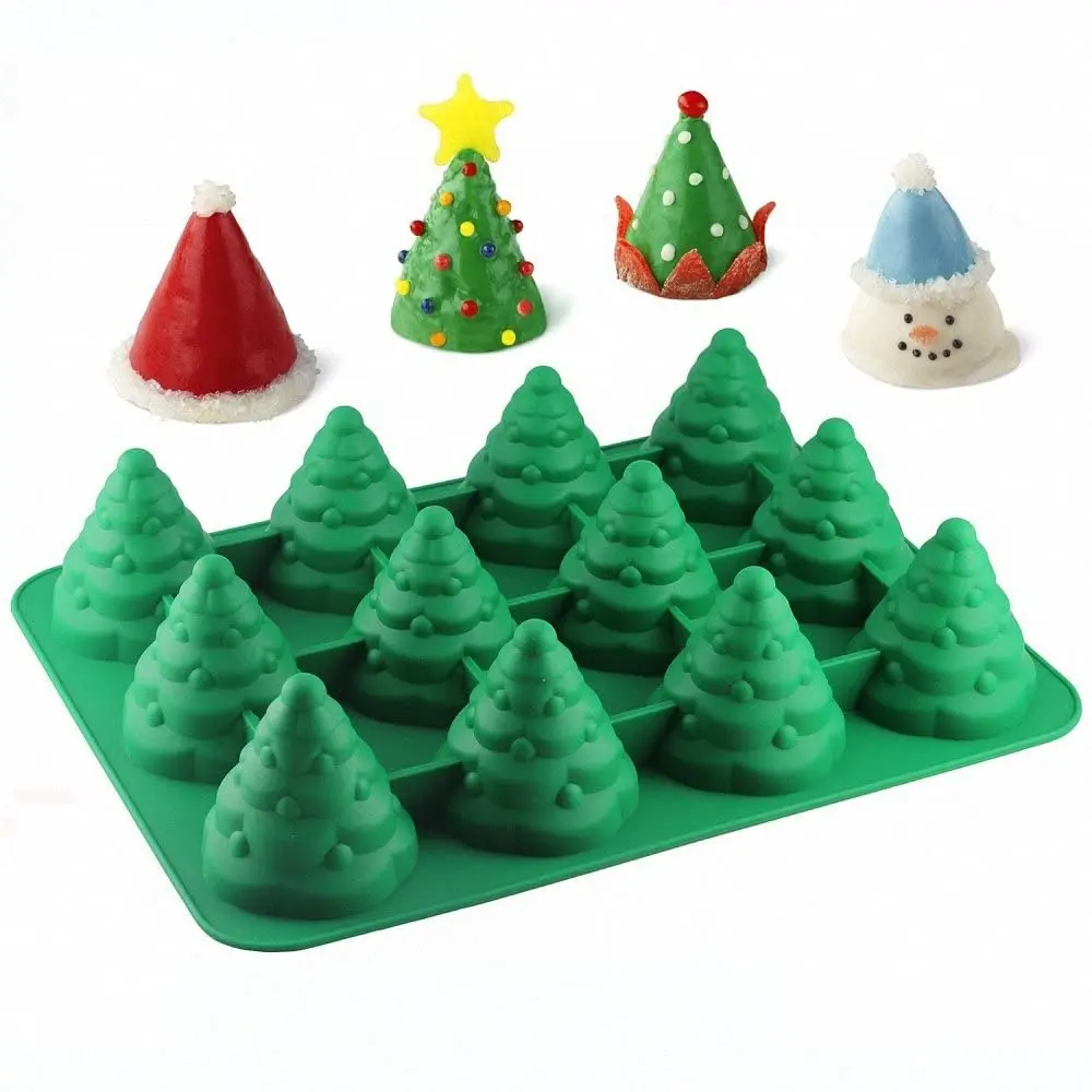 

12 Cavity Silicone Cake Mold 3D Christmas Tree Xmas Tree Pan Chocolate Mold Ice Cube Jello Soap Mould Fondant Molds Cake Tools