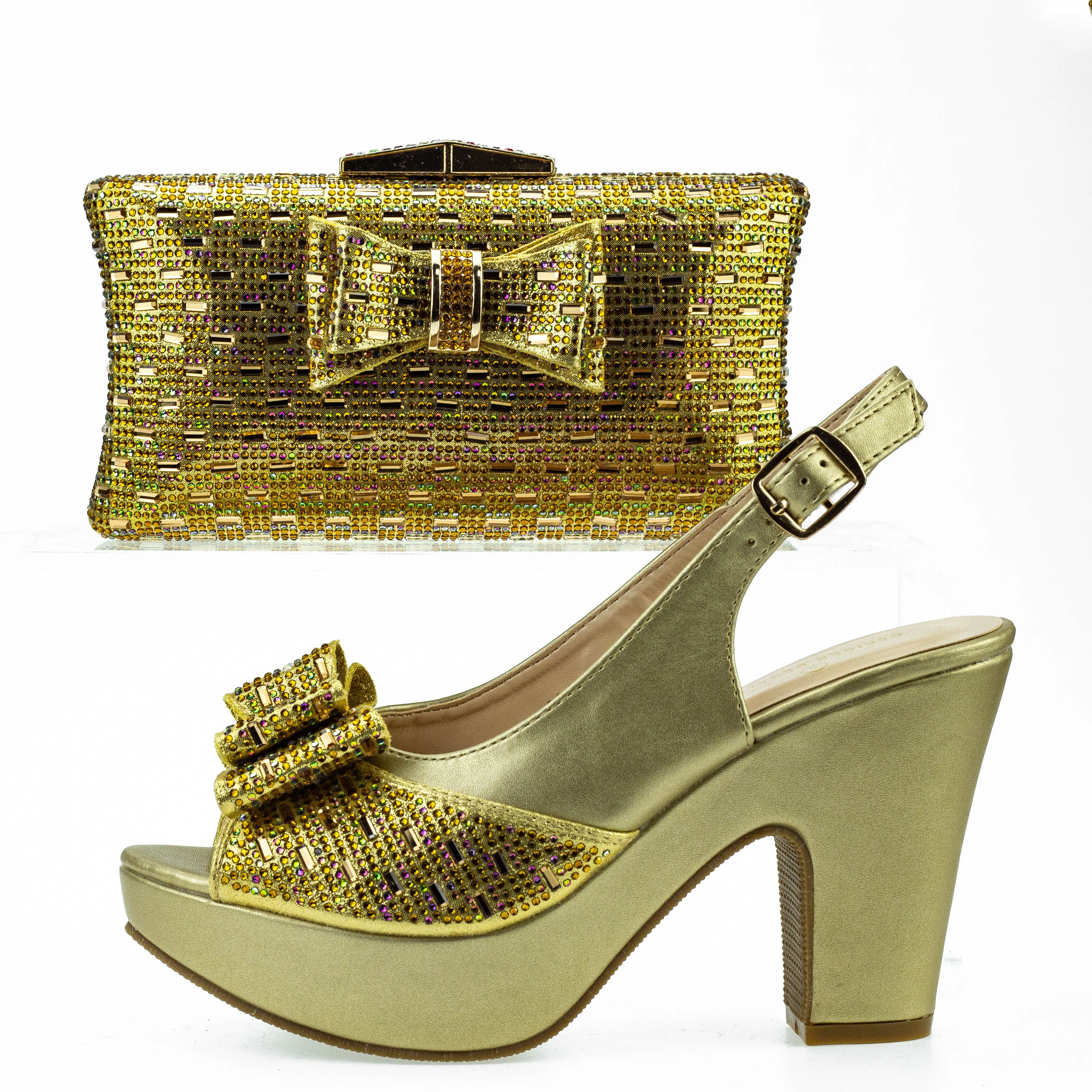 Green Women Shoe with Matching Purse Platform Shoes and Bags Set Sparkly Bling Bling Rhinestone Wedding Pumps and Clutch Purse