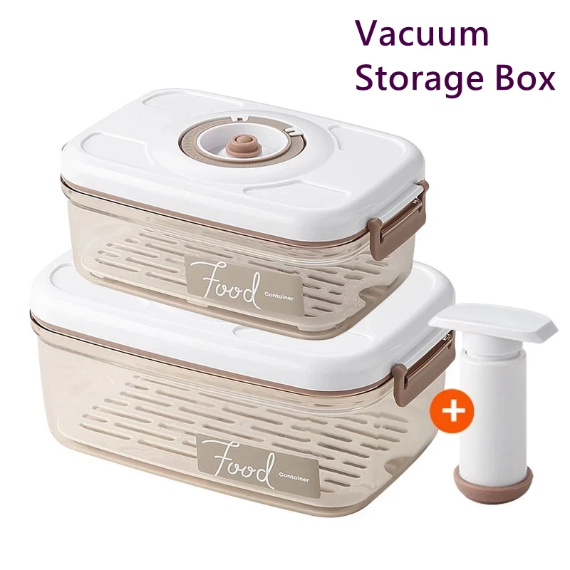 

2023 Food Storage Container Vacuum Storage Box with Drain Net Large Capacity Food Dispenser Transparent Sealed Tank Kitchen