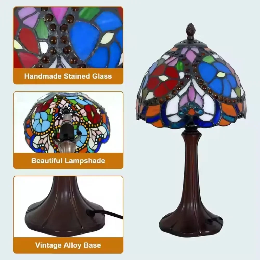 8-дюймовые витражи синий цветок лотоса стоячие настольные лампы для чтения