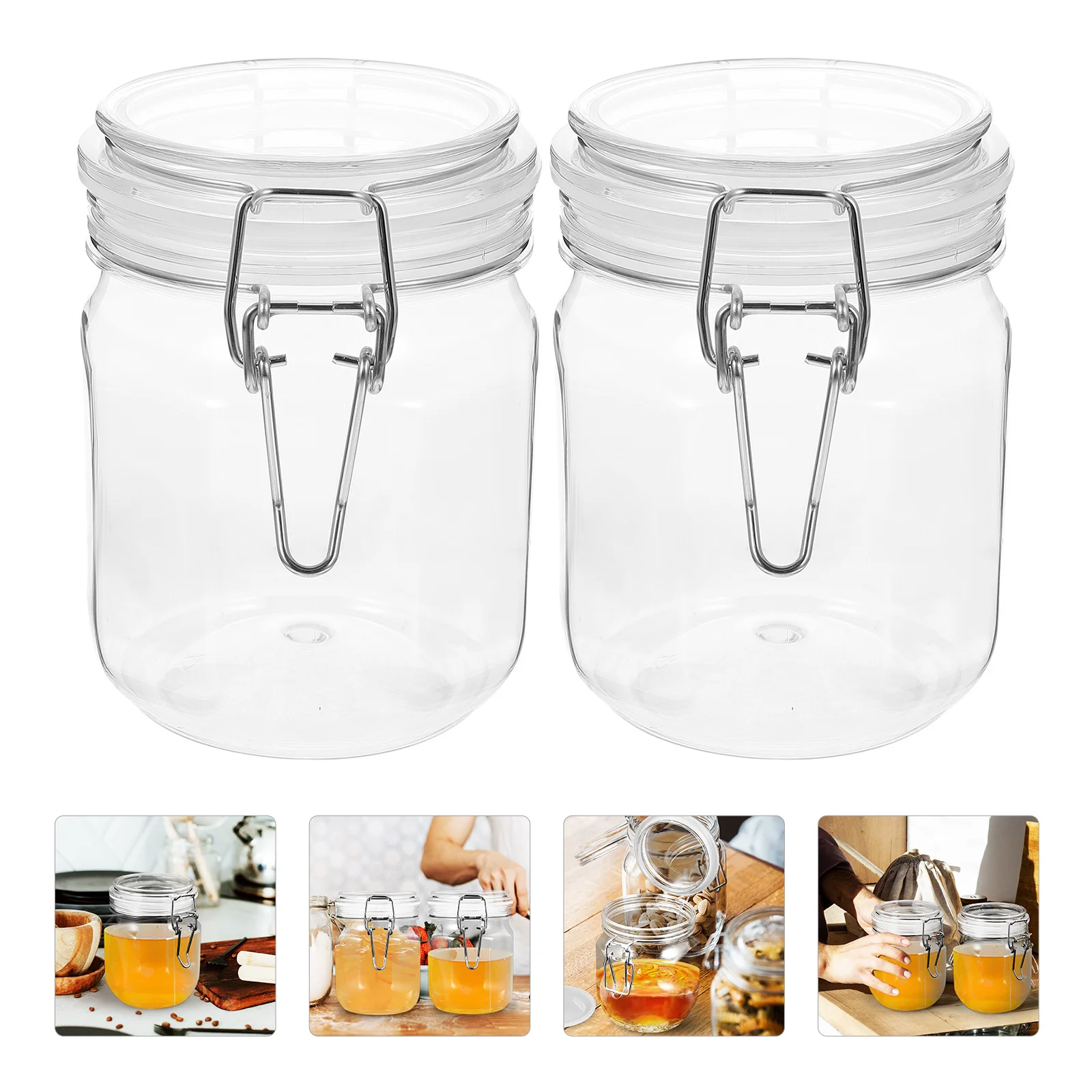 

2 Pcs Cereal Container Clear Jam Containers Plastic Canisters Food Storage Jars Kitchen Airtight Tank Honey