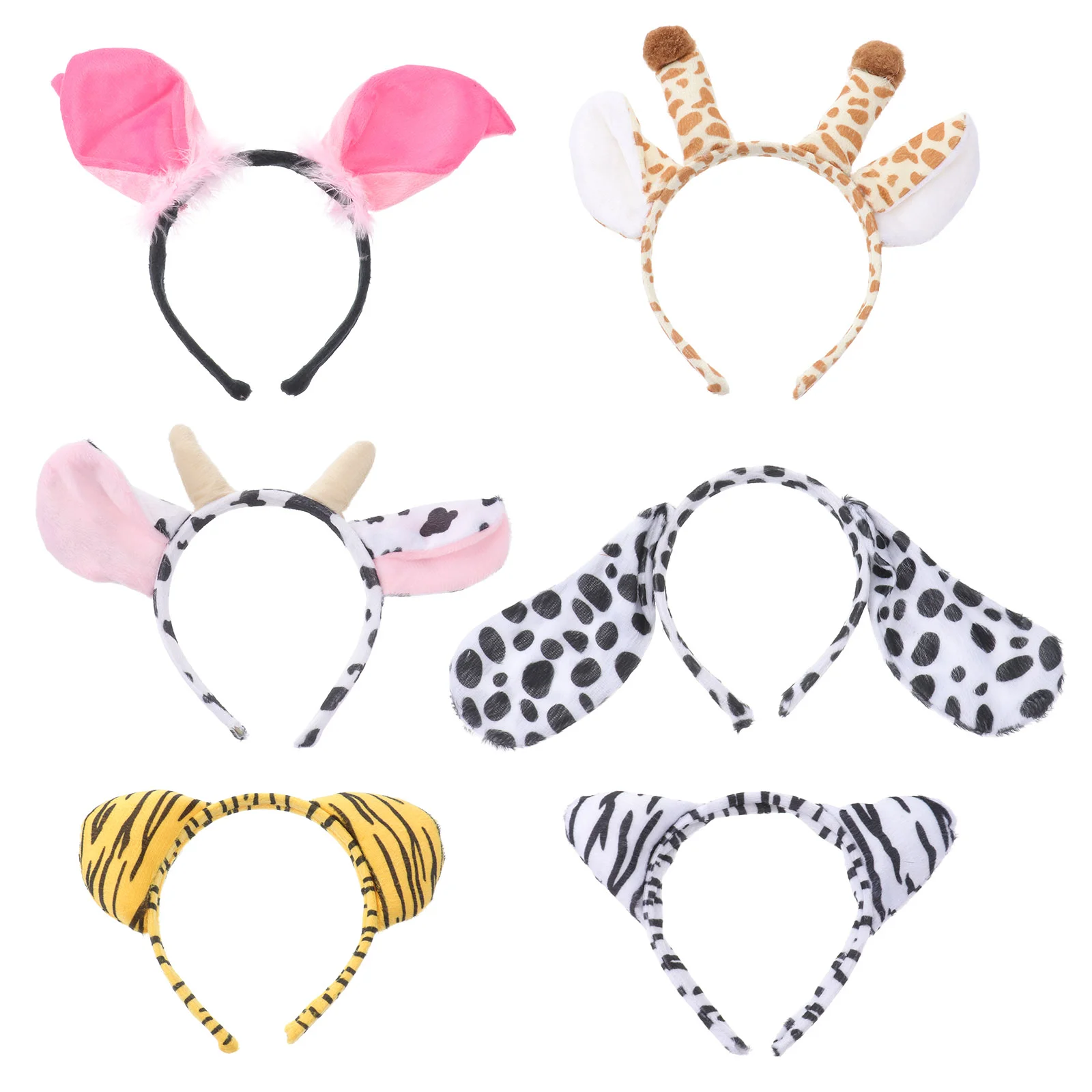 

6PCS Headband Animal Ears Headbands Hair Ear Plush Cosplay Kids Hoop Zoo Giraffe Halloween Zebra Cow Costume Cartoon Party