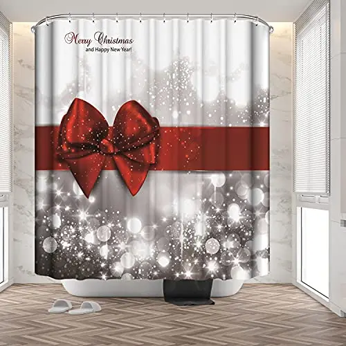 Рождественская душевая занавеска Золотая декоративная с колокольчиком на