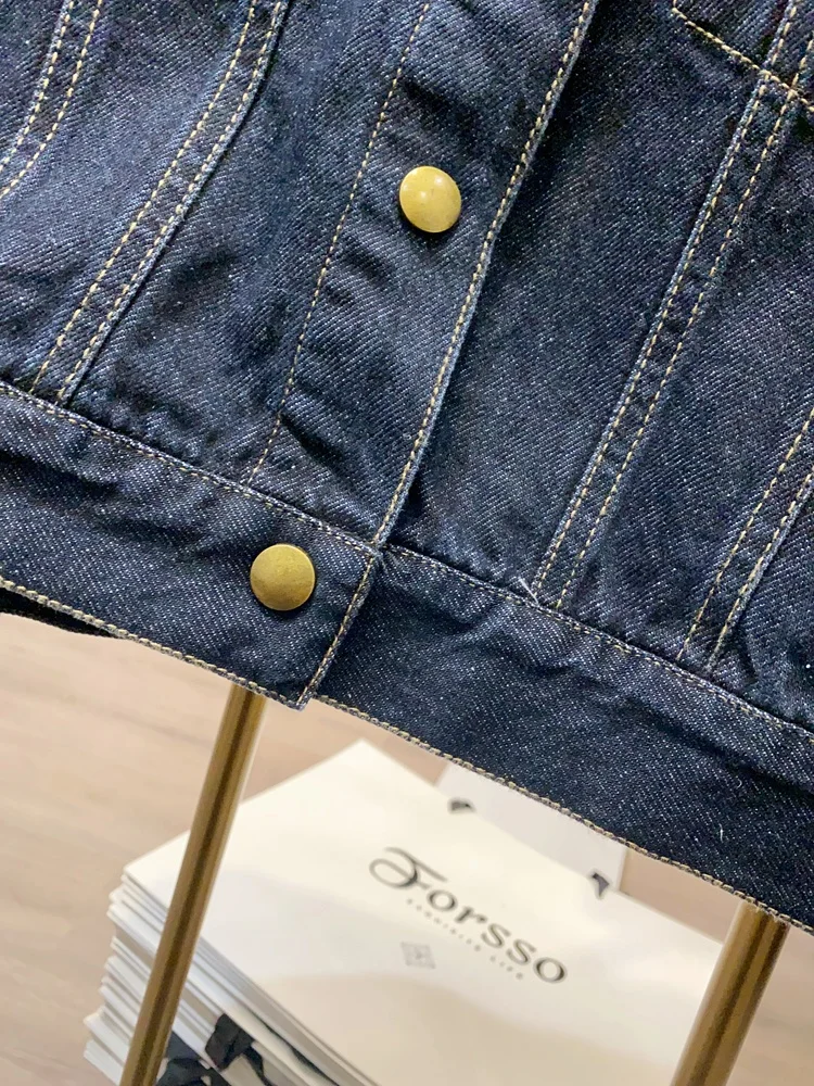 [Xiaoai Stall Real Shot] Джинсовое пальто в стиле ретро с воротником-стойкой Personali женское