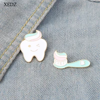 xedz children cute rainbow toothbrush toothpaste metal brooch pins cartoon teeth enamel badges trendy backpack accessories gifts