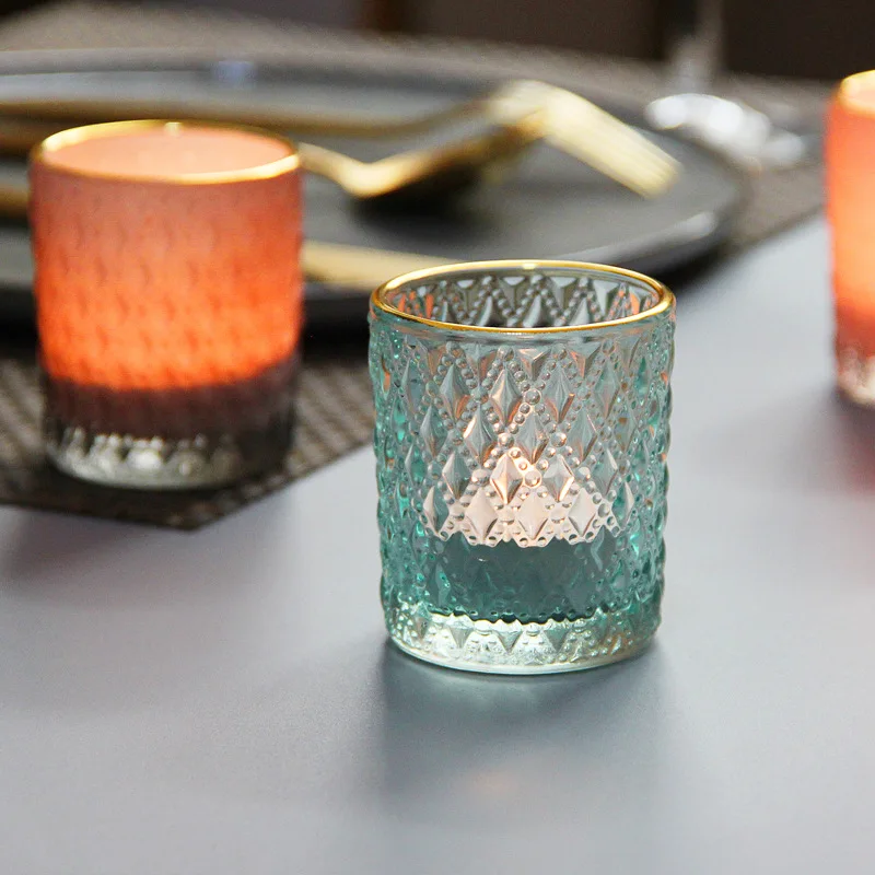 S Vintage Glass Tealight Candle Holder With Gold Rim Votives For Valentines Wedding Decoration