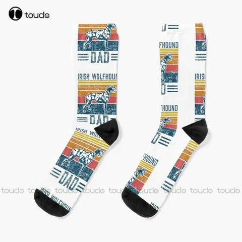 Носки Irish Wolfhound Dad, белые высокие носки, персонализированные носки унисекс для взрослых и подростков, молодежные носки 360° °   Уличная одежда с цифровой печатью