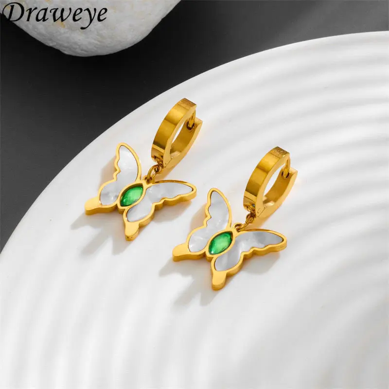 

Draweye Butterfly Earrings for Women Green Sweet Summer Vintage Metal Jewelry Sets Exquisite Korean Fashion Aretes De Mujer