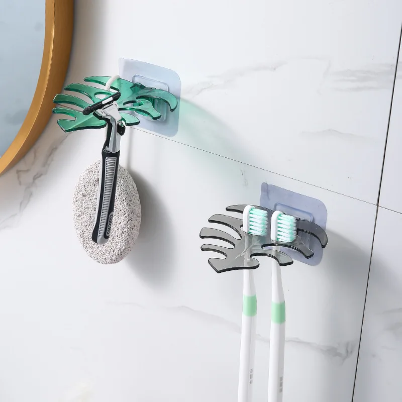 

Leaf Toothbrush Holder Wall Hanging Free Punching Creative Multi-functional Toothbrush Storage Rack Wall Bathroom Storage