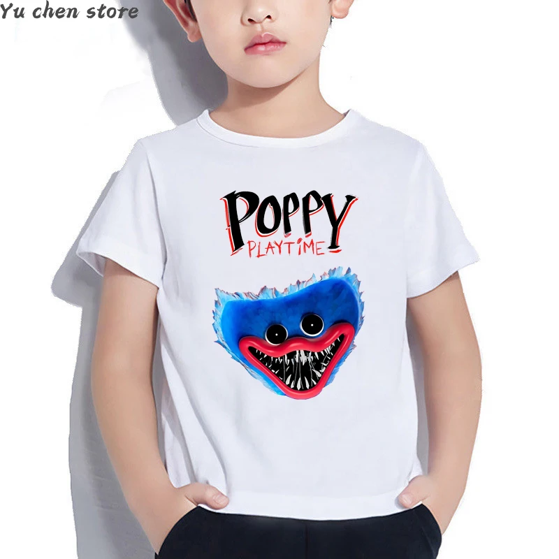 

2022 New Hot Boys T-shirt Cute Horror Toy Huggy Wuggy Pop Playtime Cartoon Printed Children's White Clothes Baby T-Shirt Top