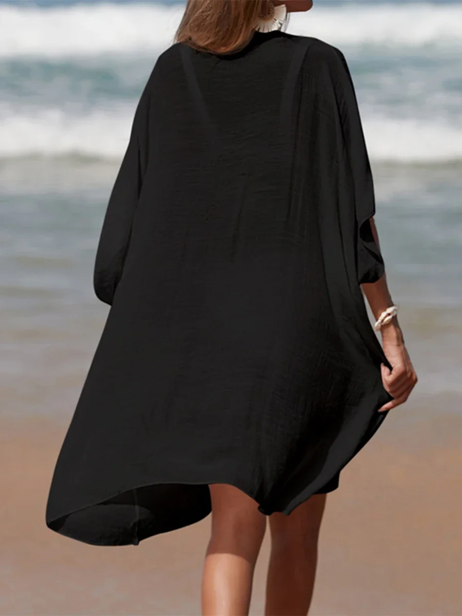 Женская Пляжная накидка летний кружевной облегающий однотонный вязаный